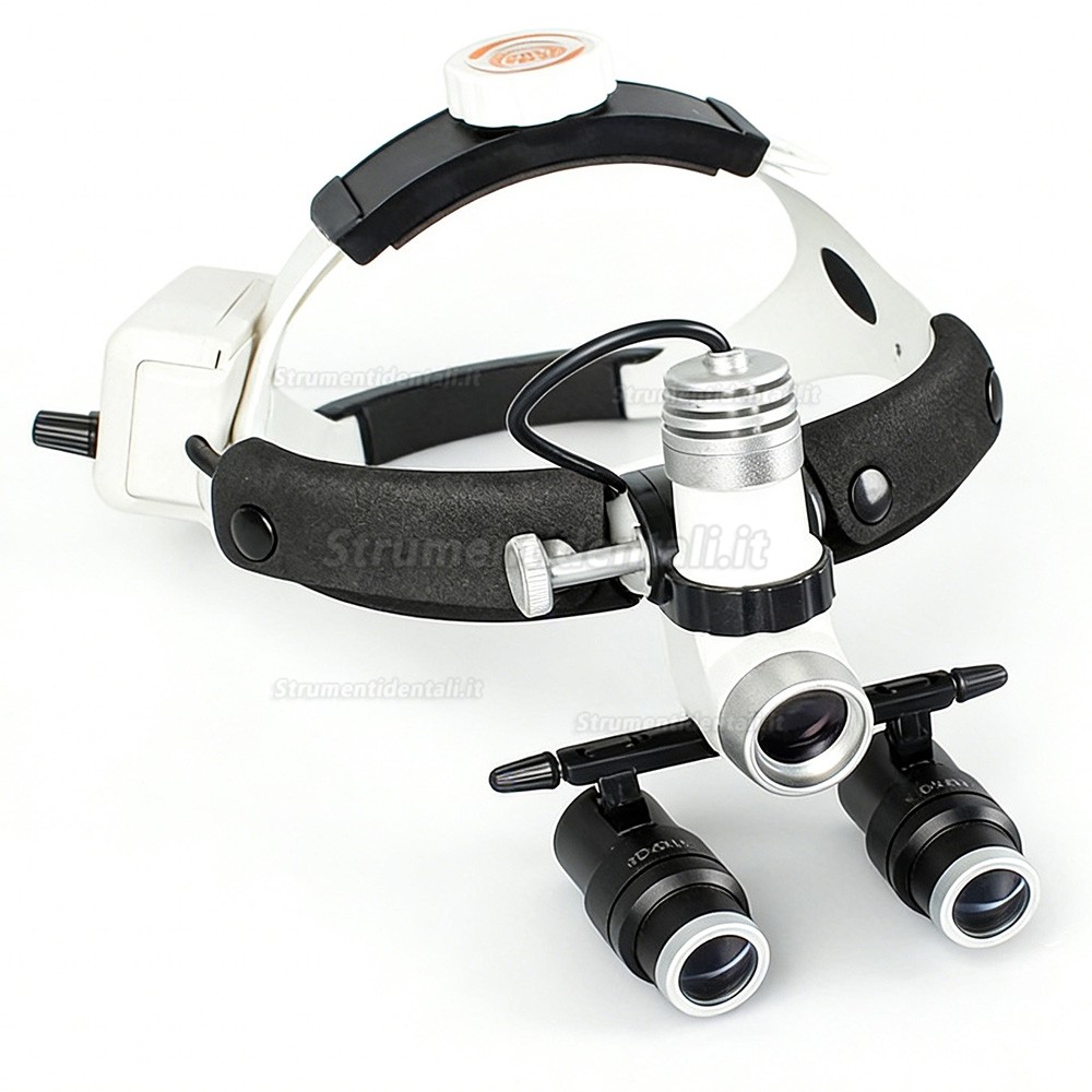 KWS Occhiali ingrandenti binoculari dentali 4,0X + Faro LED medico KWS KD-203AY-4 3W con 2 batterie